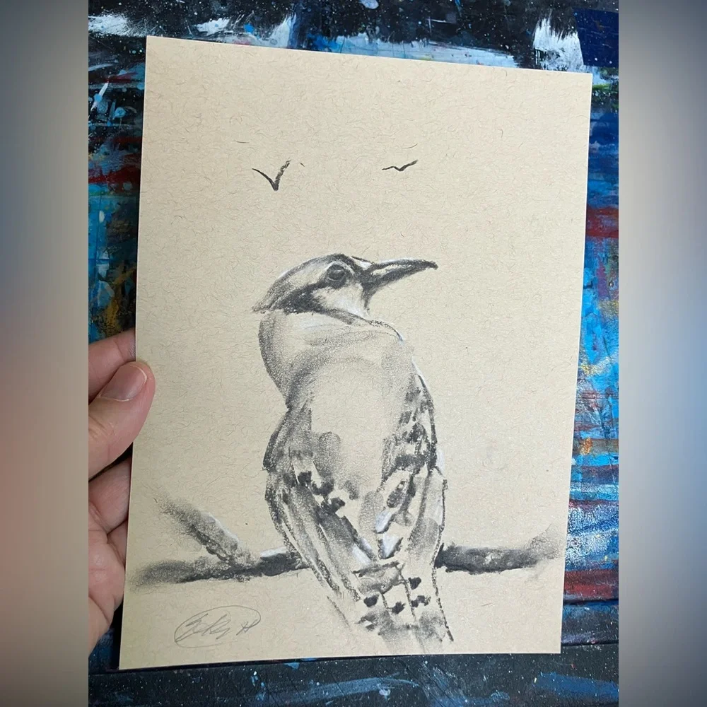 Original Jay bird art art charcoal pastel painting wall decor artwork Artettina - Picture 4 of 6